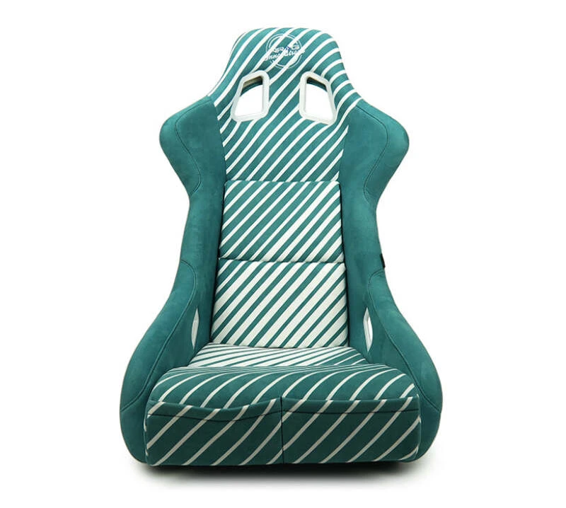 NRG FRP Bucket Seat - 20 Year Anniversary - Microfiber Green mit weißen Streifen & Pfeil-Design - Large