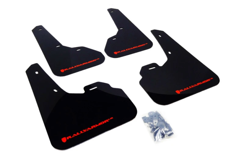 Rally Armor 10-13 Mazda3/Speed3 (Hatch/Sedan) Schwarzes UR-Spritzschutz mit rotem Logo