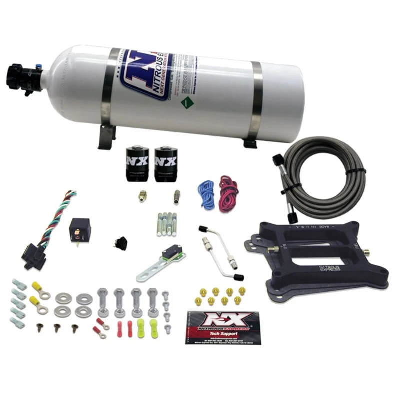 Nitrous Express 4150 4-BBL/Benzin Nitrous Kit (100-500PS) mit 15lb Flasche