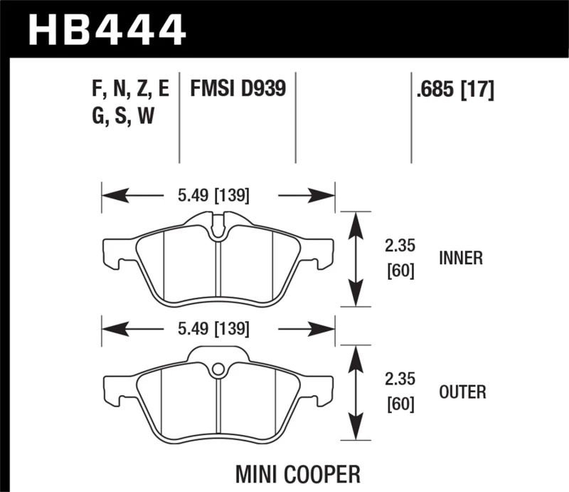 Hawk 02-06 Mini Cooper / Cooper S HPS Street Vordere Bremse Pads
