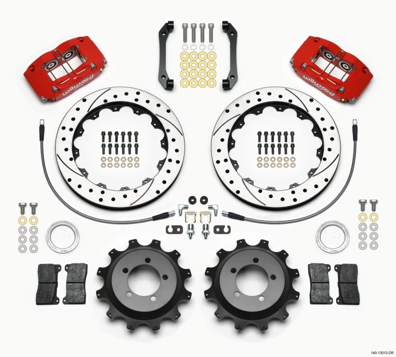 Wilwood Dynapro Radial Hinterrad-Kit 12,88 Zoll gebohrt rot 2006-2007 für Subaru WRX mit Leitungen