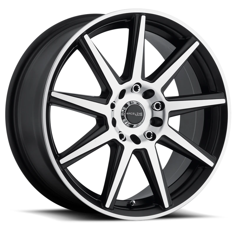 Raceline 144M Storm 18x7.5in / 5x112/5x120 BP / 42mm Offset / 74.1mm Bore - Black & Machined Wheel