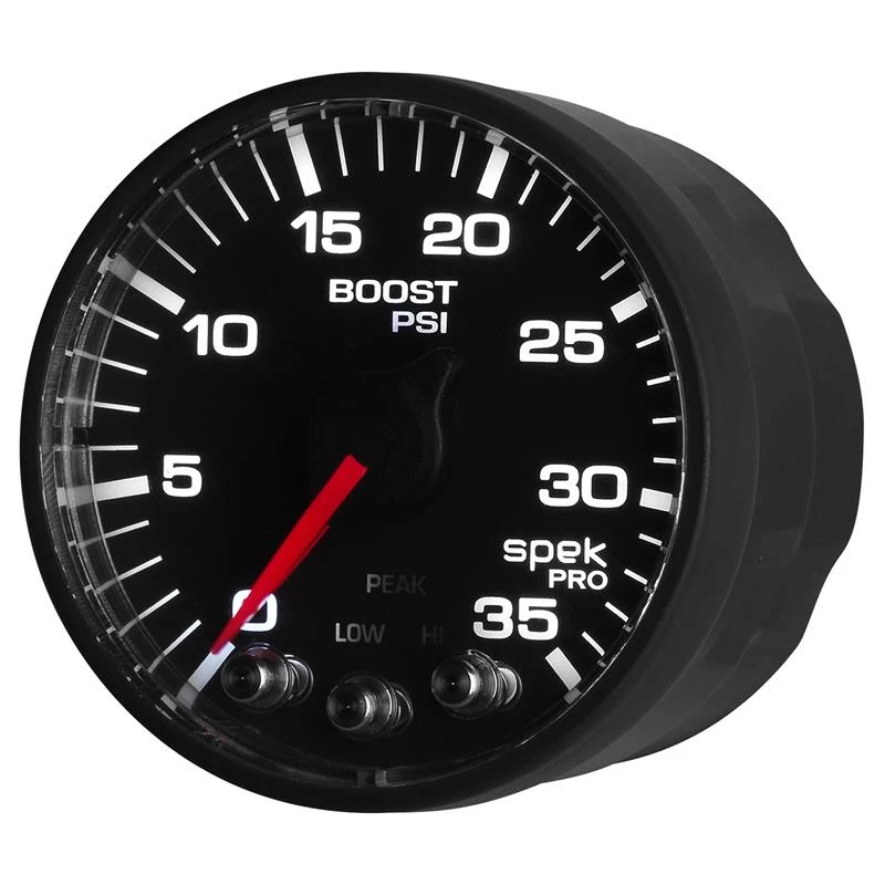Autometer Spek-Pro-Boost-Anzeige 2 1/16 Zoll 35psi Schrittmotor mit Peak- und Warnfunktion Schwarz/Schwarz