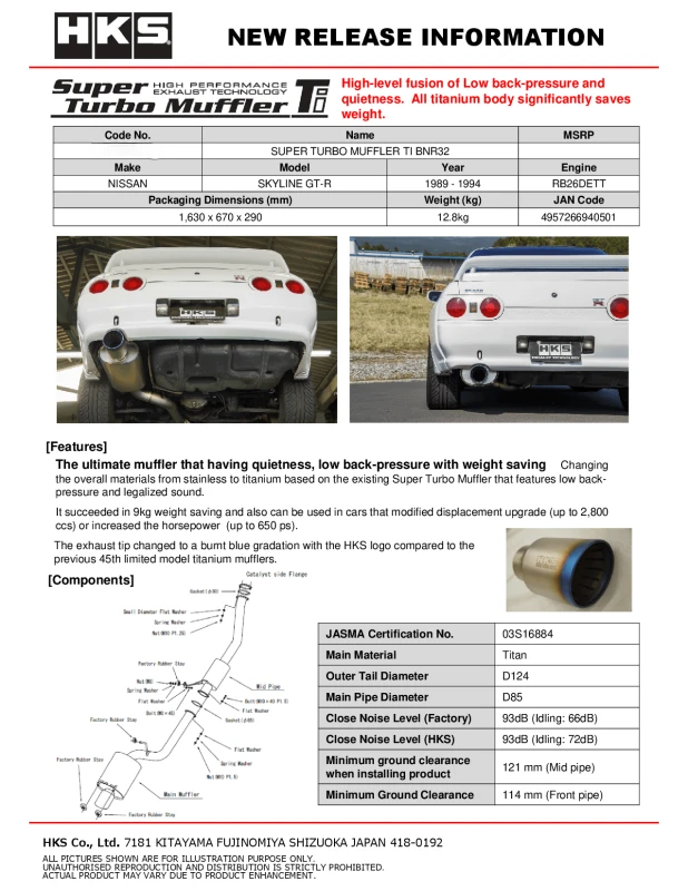 HKS SUPER TURBO MUFFLER TI BNR32 RB26DETT