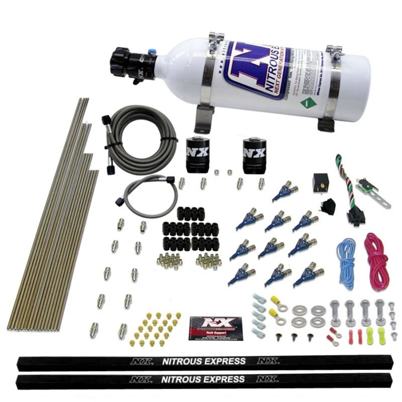 Nitrous Express 10-Zylinder-Piranha-Düse-Direkt-Port-Nitrous-Kit (250-500PS) mit 5lb-Flasche