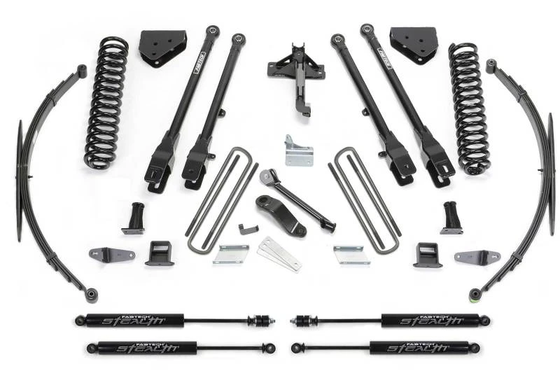 Fabtech 08-16 Ford F250/350 4WD 8 Zoll 4Link-System mit Spulen und hinteren Blattfedern und Stealth