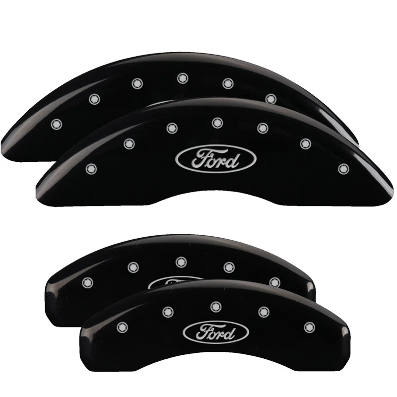 MGP 4 Bremse Caliper Abdeckungen Graviert Vorne & Hinten Oval-Logo/Ford Schwarz finish Silber ch