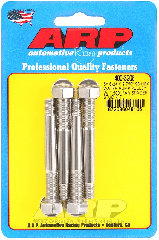 ARP 5/16-24 X 2.750 SS Sechskant-Wasserpumpen-Riemenscheibe mit 1.500in Lüfter-Abstandshalter-Stud Kit