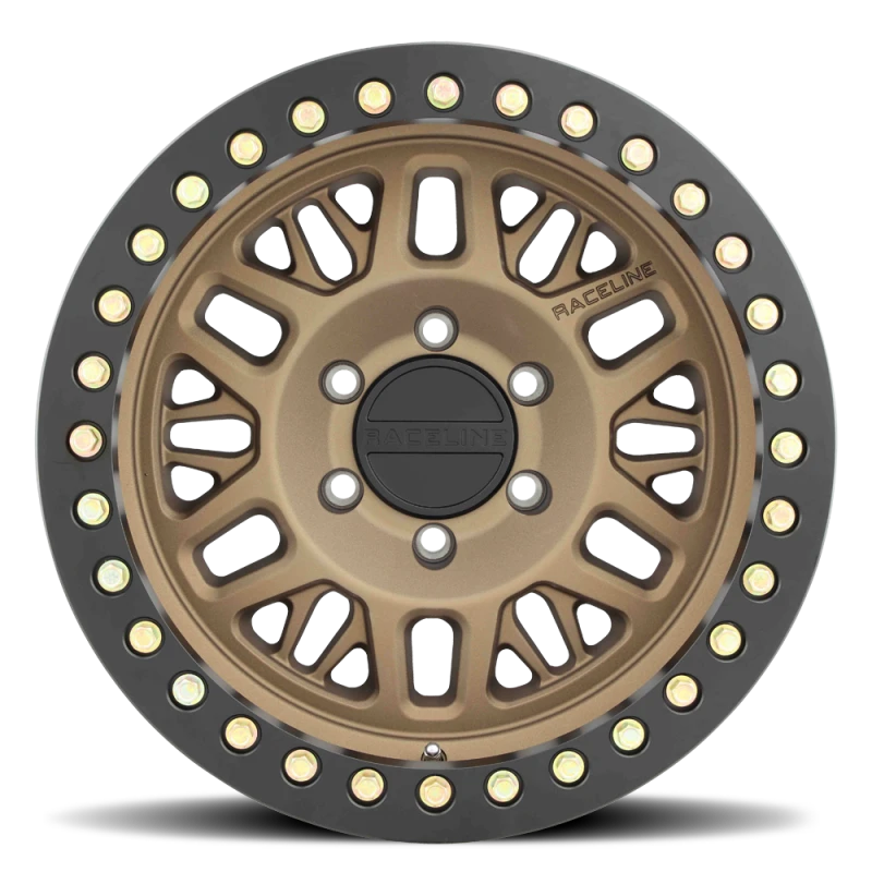 Raceline RT951B Ryno 17x9in/6x139.7 BP/-12mm Offset/106.1mm Bore- Bronze & Black Ring Beadlock Wheel