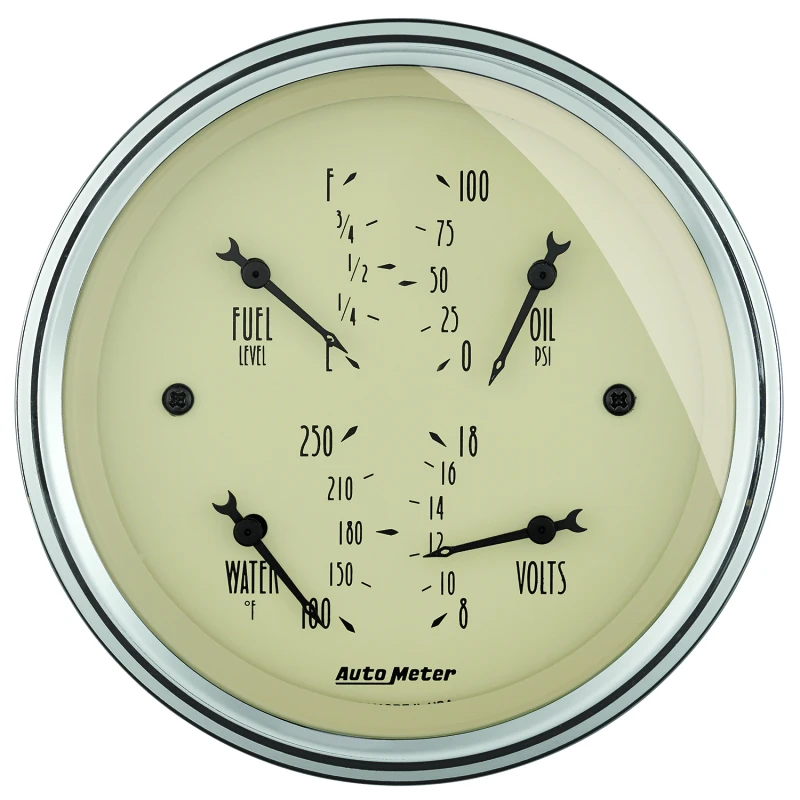 AutoMeter Gauge Quad 3-3/8in. 0 Ohm(e) to 90 Ohm(f)Elec Antique Beige