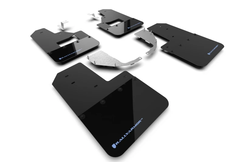 Rally Armor 21-24 Ford Bronco (Stahl-Stoßstange + RB - Kein Rptr/Sprt) Schwarze Schmutzfänger mit Area Blue Logo