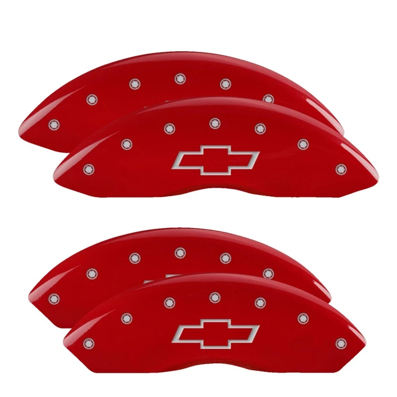 MGP 4 Bremssattel-Abdeckungen Graviert Vorne & Hinten Bowtie Rot Finish Silber Char 2014 Chevrolet Express 2500