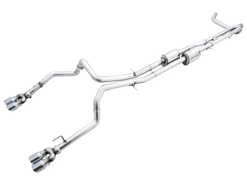 AWE Tuning 22-23 GMC Sierra 1500 AT4X 6.2L 0FG Katbackschalldämpfer Split Dual (Flacher Stoßfänger) - Chrom-Silber-Tipps