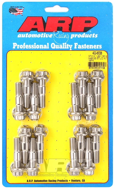 ARP M10 x 1.25/1.50 x 48 Edelstahl 12pt Broached Stud Kit für verschiedene Anwendungen (16/pkg)