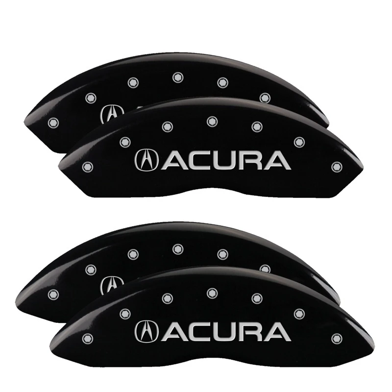 MGP 4 Bremse Caliper Abdeckungen Graviert Vorne & Hinten Acura Schwarz Finish Silber