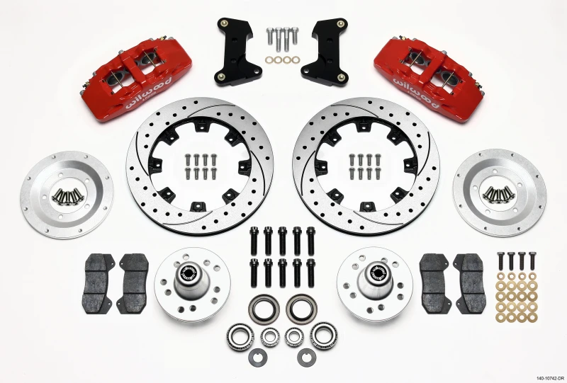 Wilwood Dynapro 6 Vordere Nabe Kit 12,19 Zoll gebohrt rot 74-80 Pinto/Mustang II Scheiben-Spindel nur