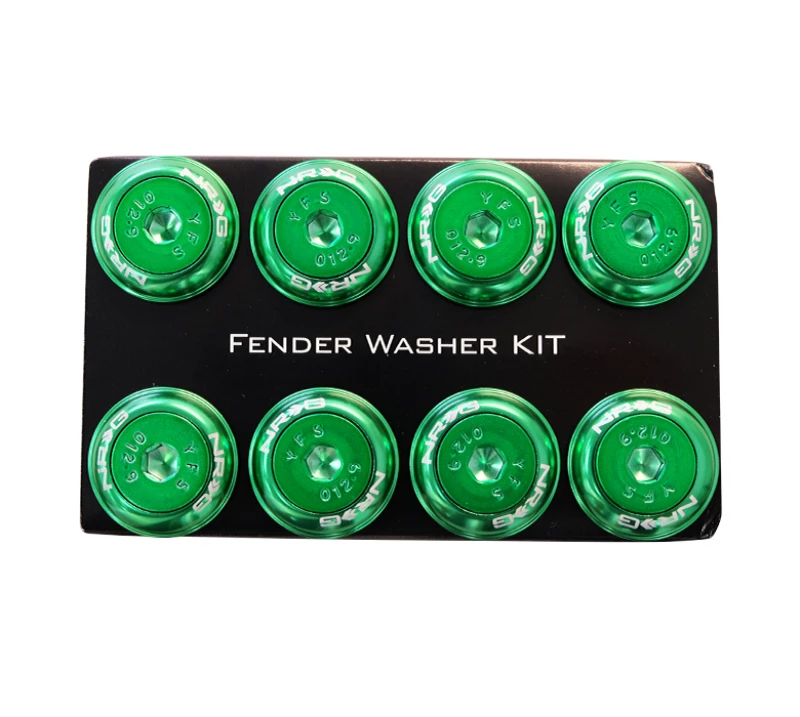 NRG Fender Washer Kit mit farblich passenden M8 Bolzen und Nieten für Kunststoff (Grün) – Set mit 8 Teilen