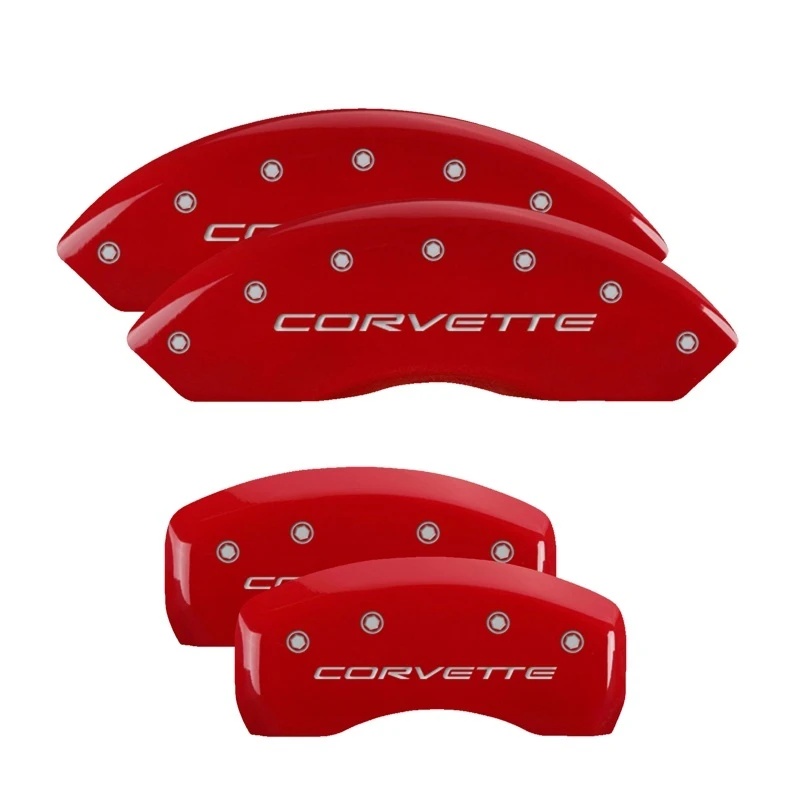 MGP 4 Bremssattel-Abdeckungen Graviert Vorne & Hinten C5/Corvette Rot finish silber ch