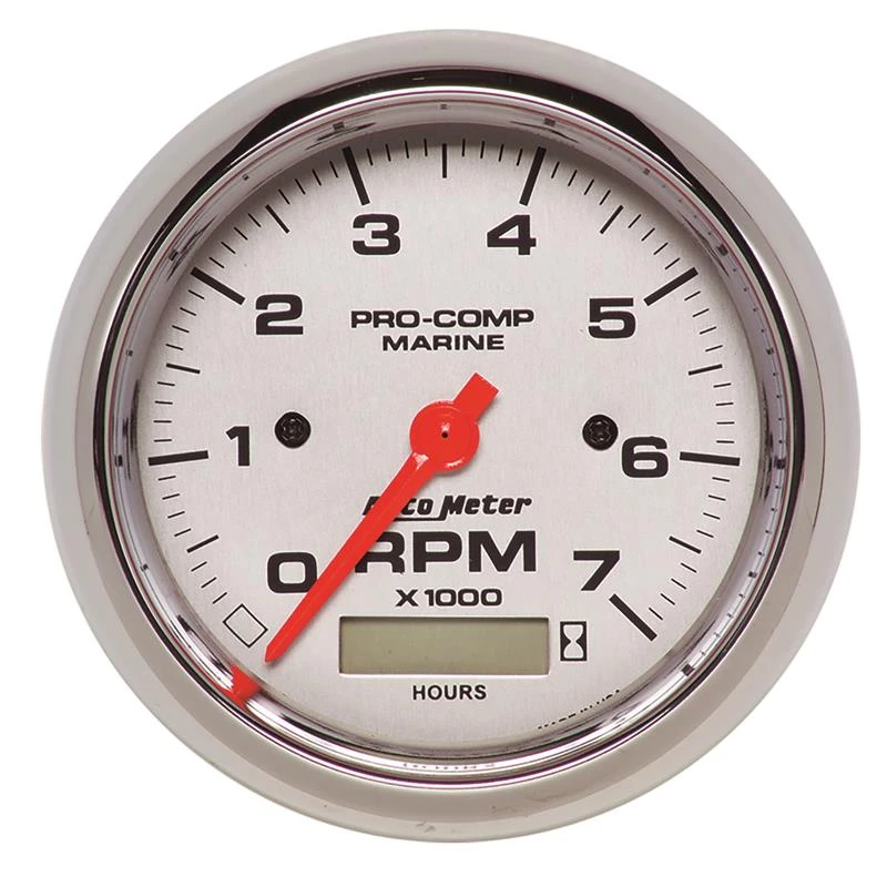 Autometer Marine Chrome Ultra-Lite 3-3/8 Zoll 7K RPM mit Stundenzähler Tachometer Anzeige