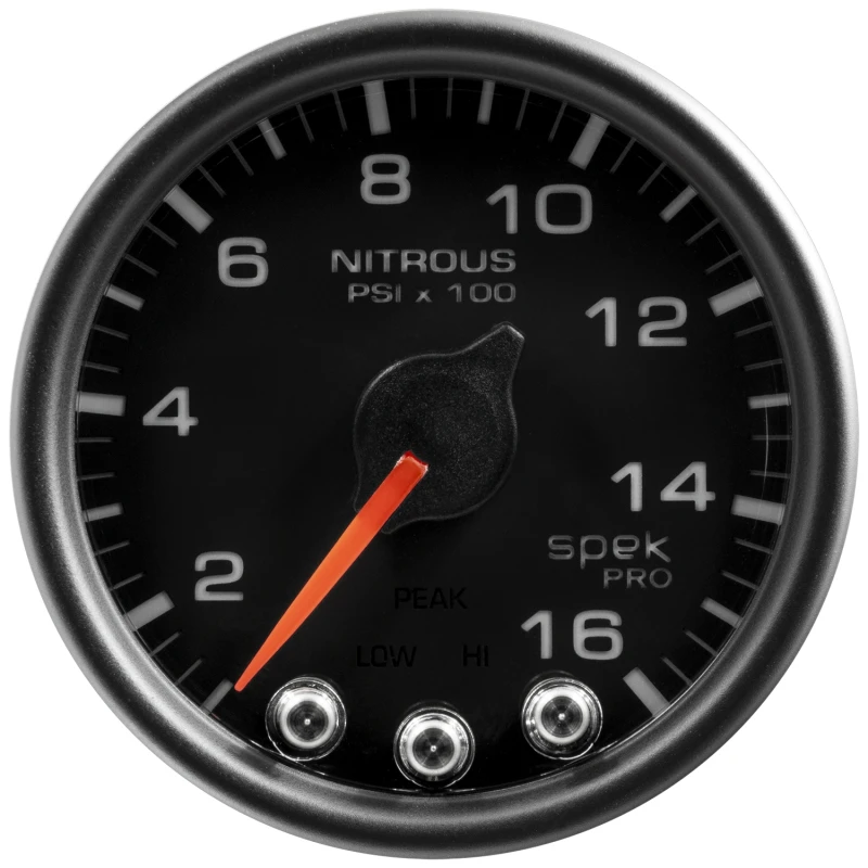 Autometer Spek-Pro-Nitrousdruckanzeige 2 1/16 Zoll 1600psi Schrittmotor mit Peak- und Warnfunktion Schwarz/Schwarz