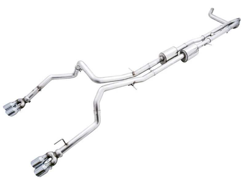 AWE Tuning 4. Generation GM 1500 6.2L 0FG Catback Split Rear Exit (mit Bumper-Ausschnitten) - Quad Chrome-Spitzen