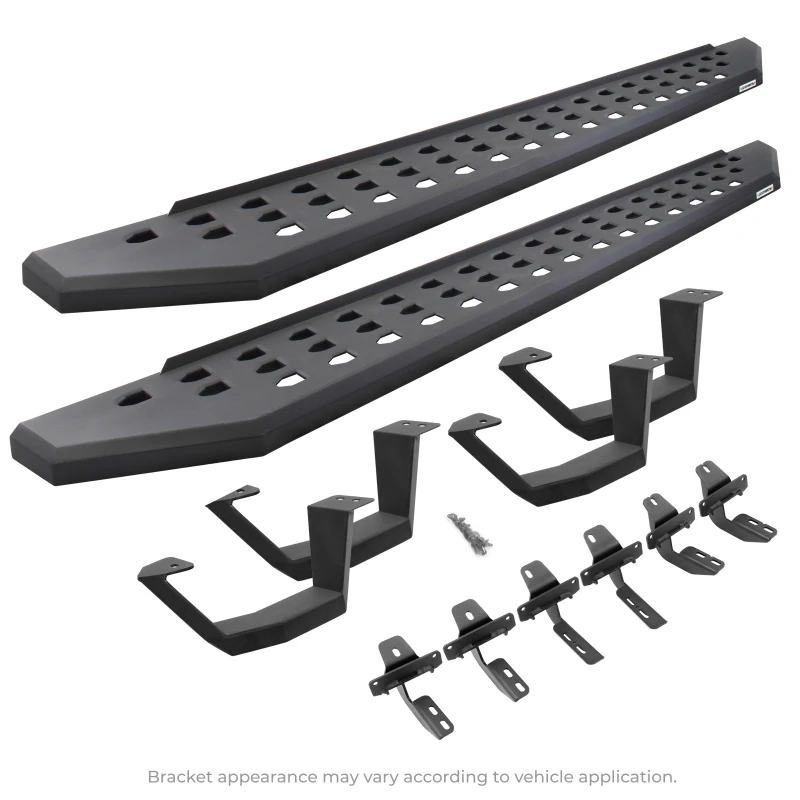 Go Rhino 2022 Toyota Tundra Crew Max Kit mit RB20 Laufbrett + Halterungen + 4 RB20 Abstiegsschritte - Tex. Schwarz