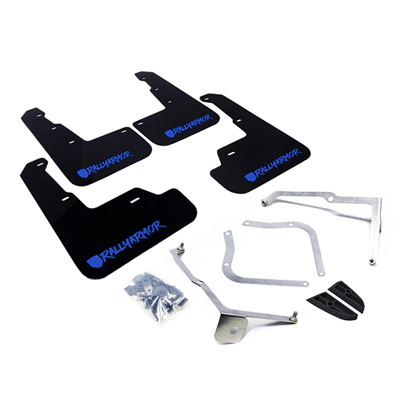 Rally Armor Schwarzes Schmutzfänger-Set mit blauem Logo und verändertem Schriftzug für 15-21 Subaru WRX/STI