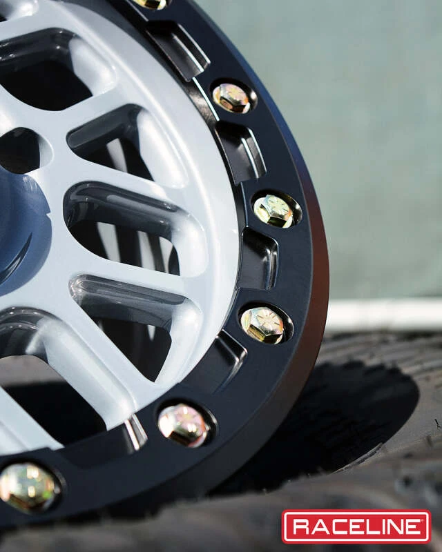 Raceline A93SG Podium 15x6in/4x137 BP/40mm Offset/110.18mm Bore - Grey & Black Ring Beadlock Wheel