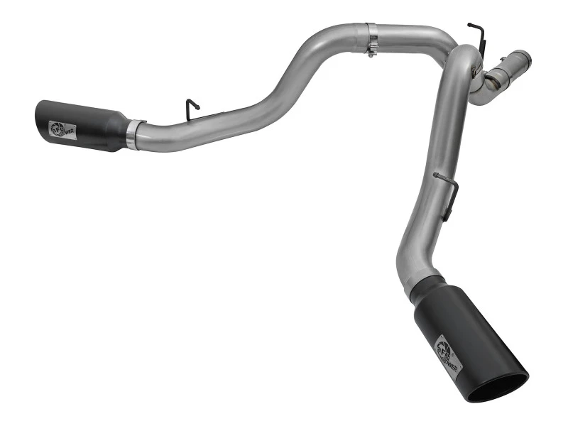 aFe LARGE Bore HD 4 Zoll Dual DPF-Back SS Auspuff mit schwarzer Spitze 16-17 GM Diesel LKW V8-6.6L (td) LML