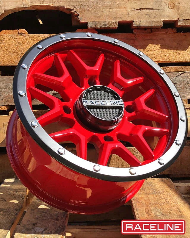 Raceline A94R Krank 14x7in / 4x110 BP / 10mm Offset / 83.8mm Bore - Red & Black Lip Wheel