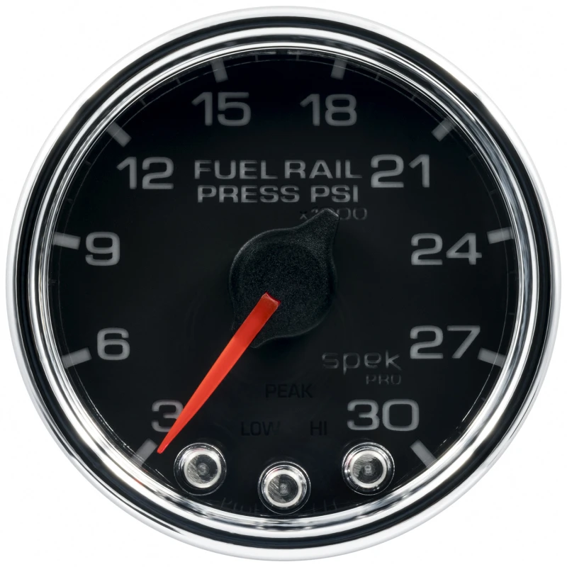 Autometer Spek-Pro Gauge Rail Press 2 1/16in 30Kpsi Stepper Motor W/Peak & Warn Blk/Chrm