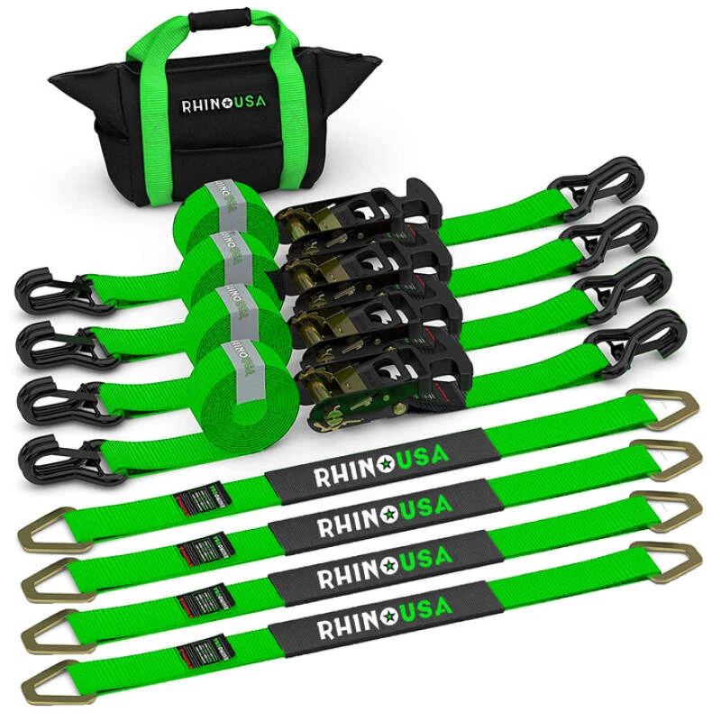 Rhino USA Heavy Duty Vehicle Tie Down Kit - Green