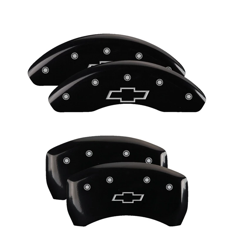 MGP 4 Bremse Caliper Abdeckungen Graviert Vorne & Hinten Bowtie Schwarz Finish Silber