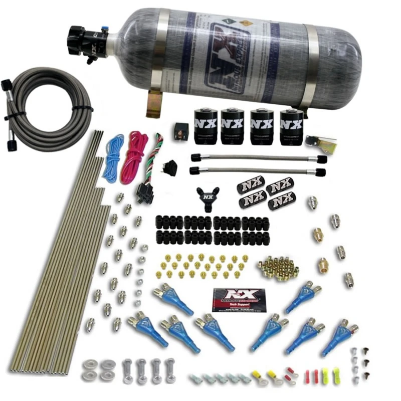 Nitrous Express 8-Zylinder-Shark-Direkt-Port-4-Solenoid-Nitrous-Kit (200-600PS) mit Composite-Flasche