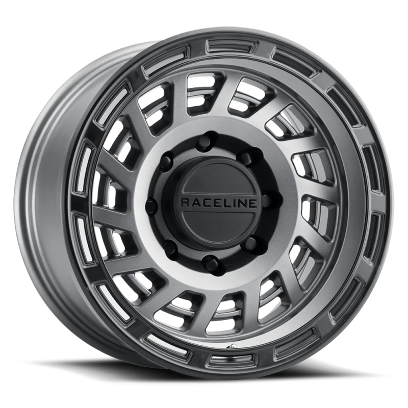 Raceline 957GB Halo 17x8.5in / 5x127 BP / 0mm Offset / 78.1mm Bore - Gunmetal & Black Lip Wheel