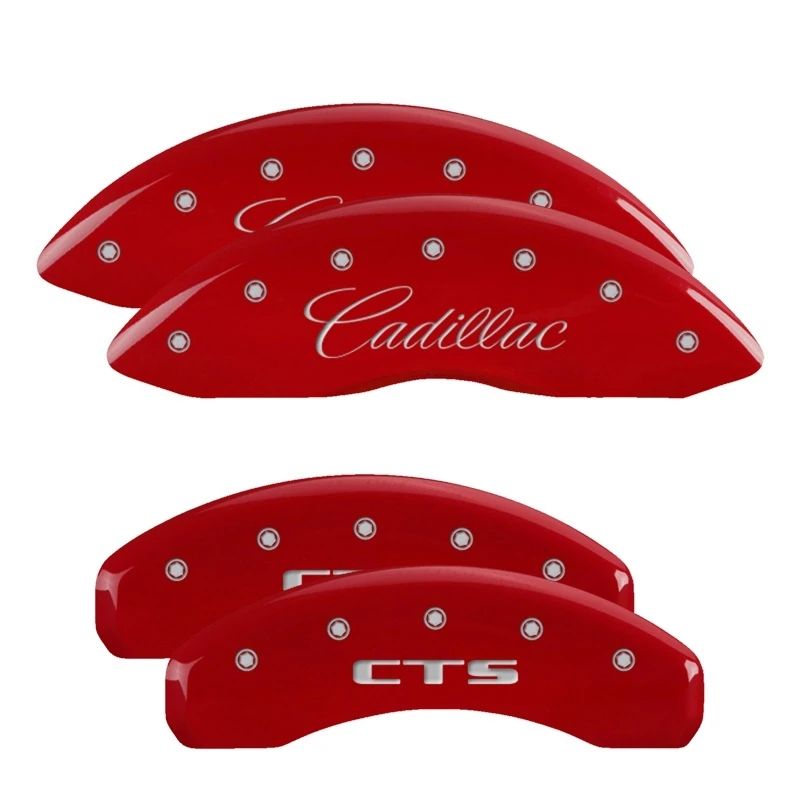 MGP 4 Bremssattel-Abdeckungen Gravur Front kursiv/Cadillac Gravur Heck CTS Rot finish silber ch
