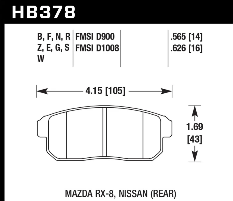 Hawk 03-07 RX8 HP+ Straßenhintere Bremsbeläge (D1008)