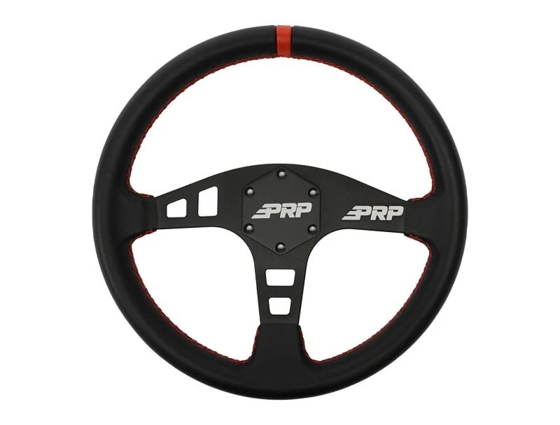 PRP Flat Leather Steering Wheel - Red