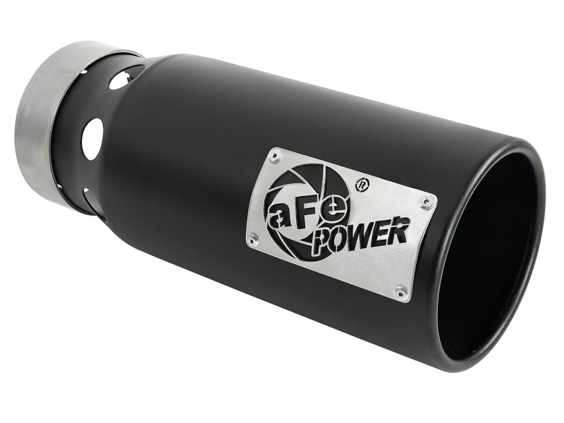 aFe SATURN 4S 4 Zoll SS Intercooled Auspuff-Endstück - Schwarz 4 Zoll Einlass x 5 Zoll Auslass x 12 Zoll L Schraubmontage