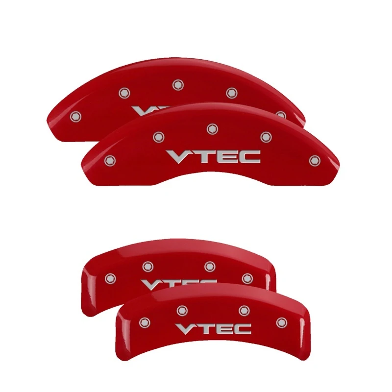 MGP 4 Bremssattel-Abdeckungen Graviert Vorne & Hinten Vtech Rot Finish Silber Zeichen