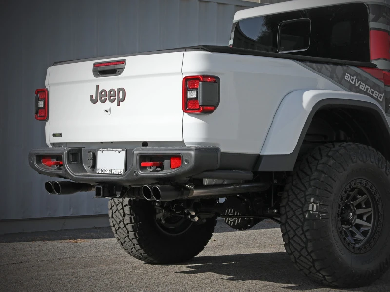 aFe Vulcan Serie 3in 304SS DPF-Back 21 Jeep Gladiator V6-3.0L (td) Dual Schwarzer Endrohr
