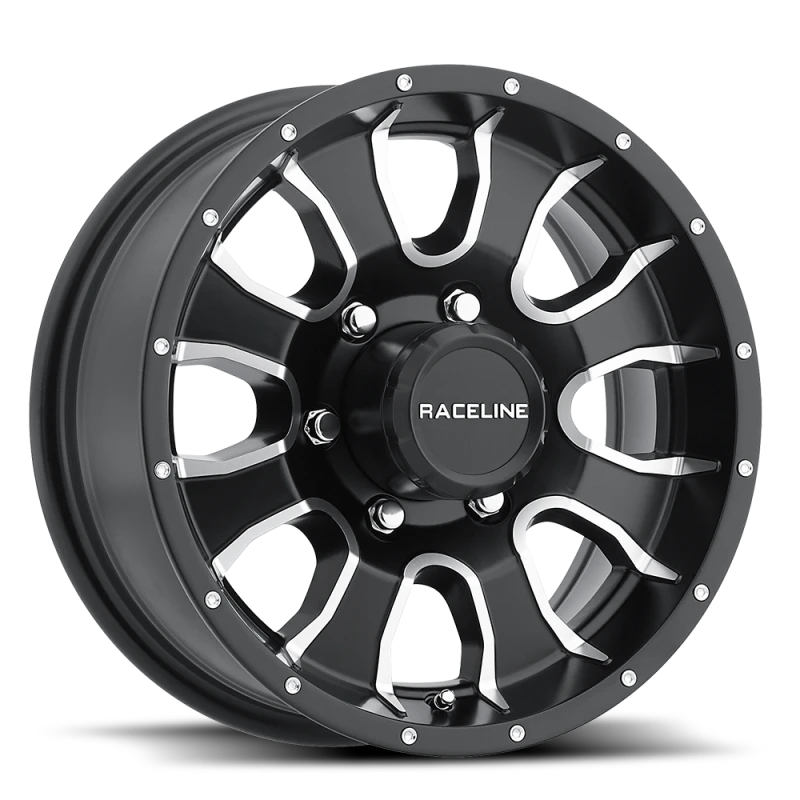 Raceline 860M Mamba 16x6in / 6x139.7 BP / 0mm Offset / 4.25mm Bore - Black & Machined Wheel