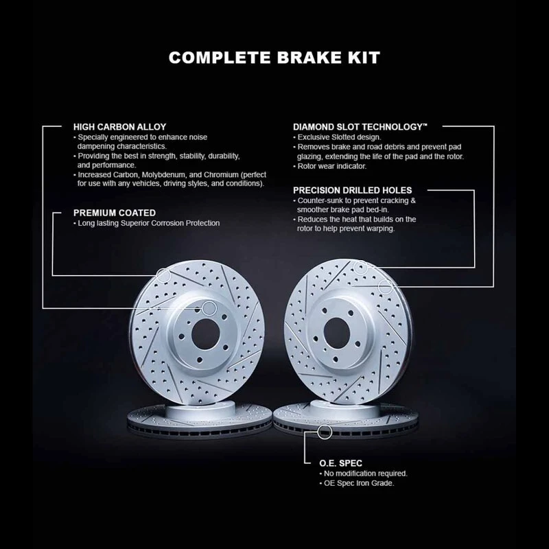 R1 03-07 Honda Accord Front & Rear Drilled & Slotted Carbon Coated Brake Rotor Set