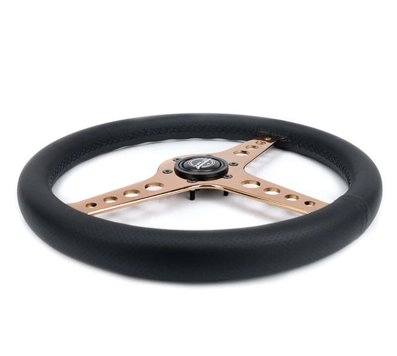 NRG Light Weight Gaming Steering Wheel - Driftz 350mm 3 Rose Gold Spokes Perforated Leather
