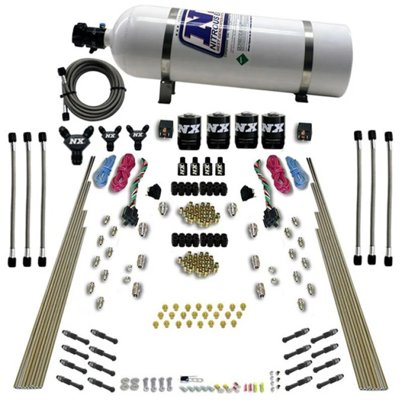 Nitrous Express 8 Cyl Dry Direct Port Dual Stage 4 Solenoids Nitrous Kit (200-600HP) w/15lb Bottle