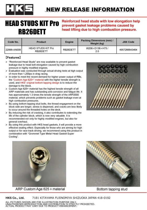 HKS Nissan RB26DETT Pro Head Stud Kit