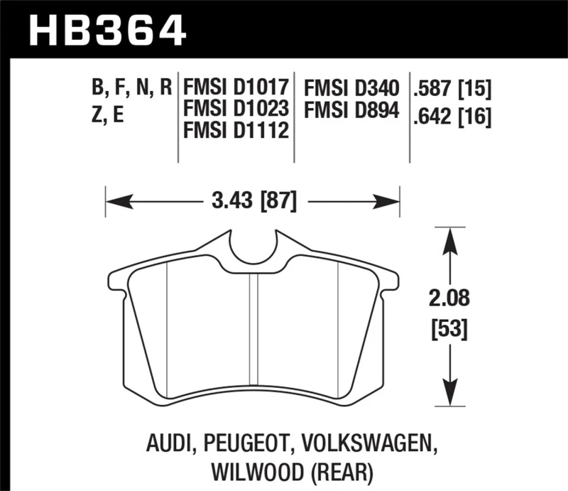 Hawk 89-92 VW Golf GTi / GLS Turbo/ GLX ( VR6) / 1.8 Turbo / VR6 / 00-06 Audi TT HPS Straßen Hintere Bremsbeläge