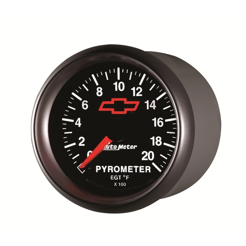 AutoMeter Pyrometer (Egt) 2-1/16 Zoll, 2000 Grad F Schrittmotor Chevy Red Bowtie Schwarz