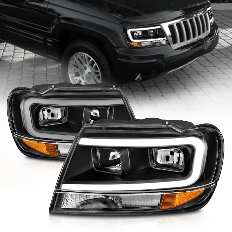 ANZO 99-04 Jeep Grand Cherokee Kristall-Scheinwerfer - mit Lichtleiste Schwarz Gehäuse
