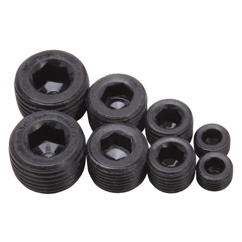 Edelbrock-Fittings-Pipe-Plug-Kit mit internem Allen-Schlüssel 1/8In 1/4In 3/8In 1/2In NPT Set von 8 Schwarz